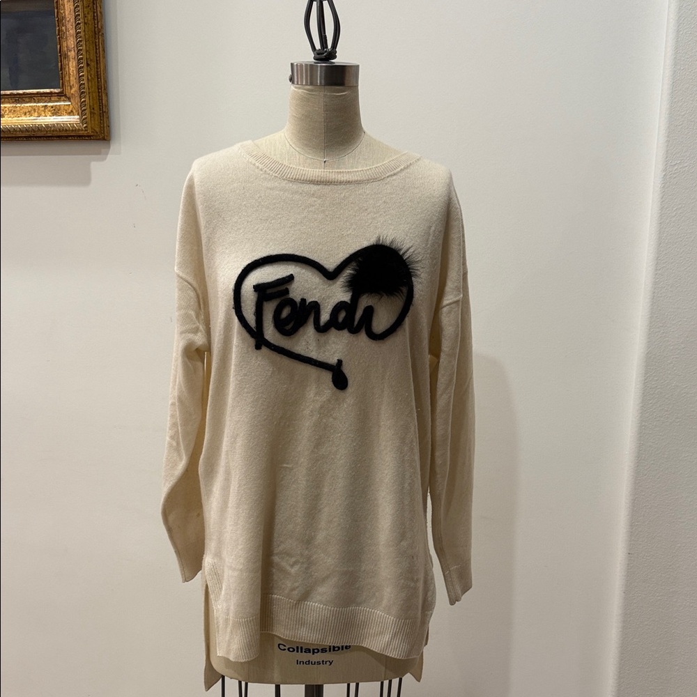 Fendi Beige Sweater with Black Heart Logo